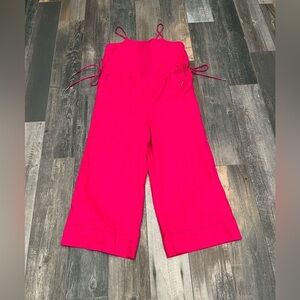 NWT $198 Magaschoni Linen Open Needlework Pintuck Wide Leg Lined Jumpsuit sz S